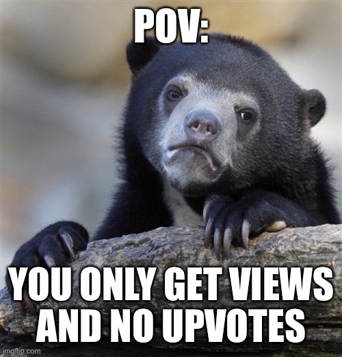 Image title not found | POV:; YOU ONLY GET VIEWS
AND NO UPVOTES | image tagged in memes,confession bear | made w/ Imgflip meme maker