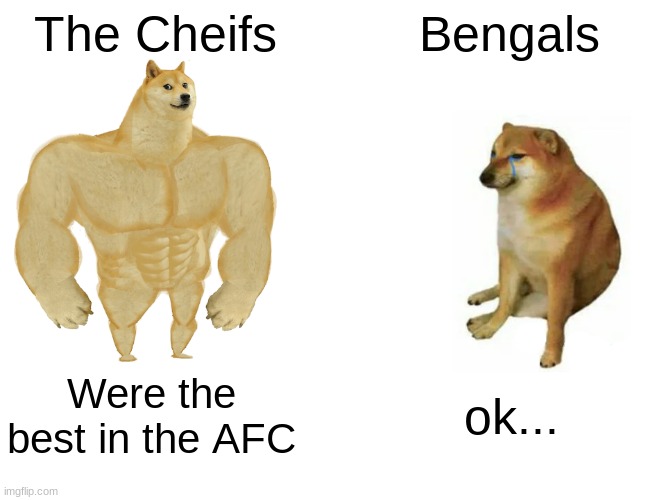 Buff Doge vs. Cheems Meme | The Cheifs; Bengals; Were the best in the AFC; ok... | image tagged in memes,buff doge vs cheems | made w/ Imgflip meme maker
