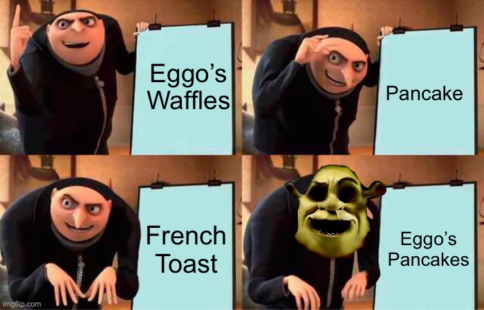 Gru's Plan Meme | Eggo’s Waffles; Pancake; French Toast; Eggo’s Pancakes | image tagged in memes,gru's plan | made w/ Imgflip meme maker