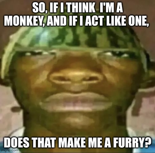 Watermelon head | SO, IF I THINK  I'M A MONKEY, AND IF I ACT LIKE ONE, DOES THAT MAKE ME A FURRY? | image tagged in watermelon head,monkey | made w/ Imgflip meme maker