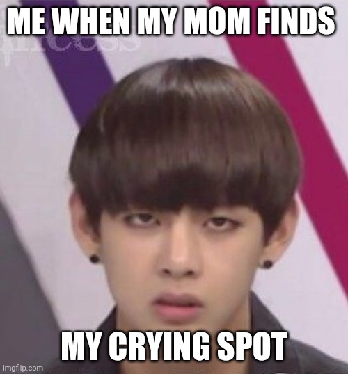 ༎ຶ⁠‿⁠༎ຶ | ME WHEN MY MOM FINDS; MY CRYING SPOT | image tagged in bts v,taehyung,bts,bangtan boys,meme,depression | made w/ Imgflip meme maker