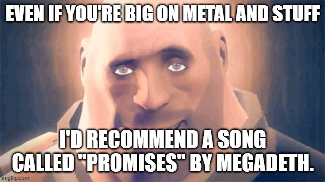 It's a ballad by the guy. it's amazing. look it up. | EVEN IF YOU'RE BIG ON METAL AND STUFF; I'D RECOMMEND A SONG CALLED "PROMISES" BY MEGADETH. | image tagged in awesome heavy | made w/ Imgflip meme maker