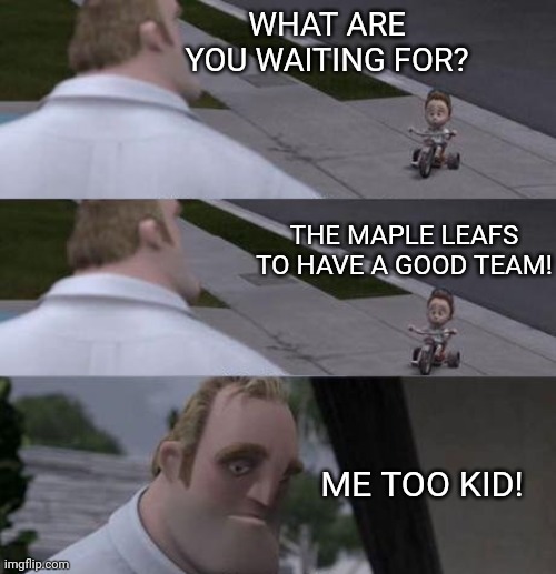 What are you waiting for? | WHAT ARE YOU WAITING FOR? THE MAPLE LEAFS TO HAVE A GOOD TEAM! ME TOO KID! | image tagged in what are you waiting for | made w/ Imgflip meme maker