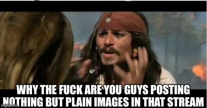 Why Is The Rum Gone Meme | WHY THE FUCK ARE YOU GUYS POSTING NOTHING BUT PLAIN IMAGES IN THAT STREAM | image tagged in memes,why is the rum gone | made w/ Imgflip meme maker