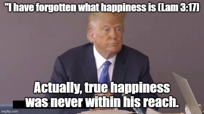 Trump's deep unhappiness | "I have forgotten what happiness is (Lam 3:17); Actually, true happiness was never within his reach. | image tagged in maturity | made w/ Imgflip meme maker