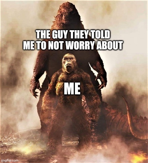 Team Godzilla | THE GUY THEY TOLD ME TO NOT WORRY ABOUT; ME | image tagged in godzilla vs kong | made w/ Imgflip meme maker