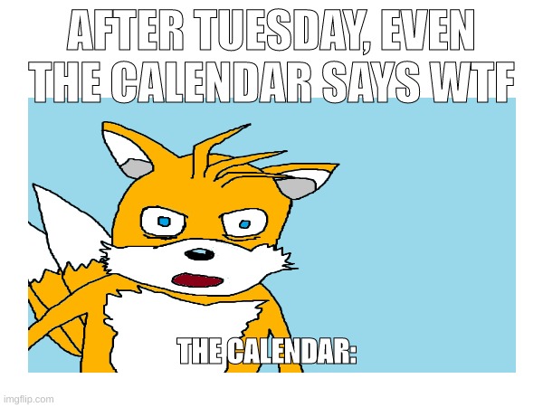 bruh | AFTER TUESDAY, EVEN THE CALENDAR SAYS WTF; THE CALENDAR: | made w/ Imgflip meme maker