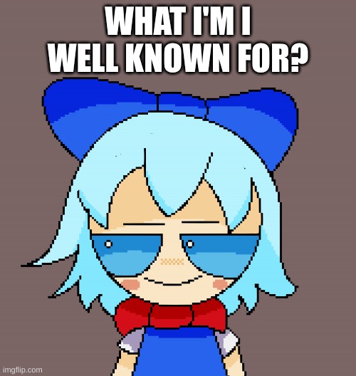 Pixel cirno | WHAT I'M I WELL KNOWN FOR? | image tagged in pixel cirno | made w/ Imgflip meme maker