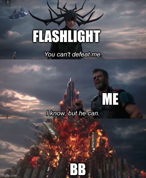You can't defeat me | FLASHLIGHT ME BB | image tagged in you can't defeat me | made w/ Imgflip meme maker