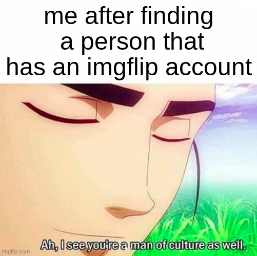 the best website ever | me after finding  a person that has an imgflip account | image tagged in ah i see you are a man of culture as well | made w/ Imgflip meme maker