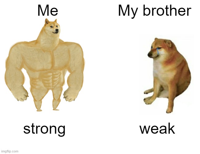 Buff Doge vs. Cheems Meme | Me; My brother; strong; weak | image tagged in memes,buff doge vs cheems | made w/ Imgflip meme maker
