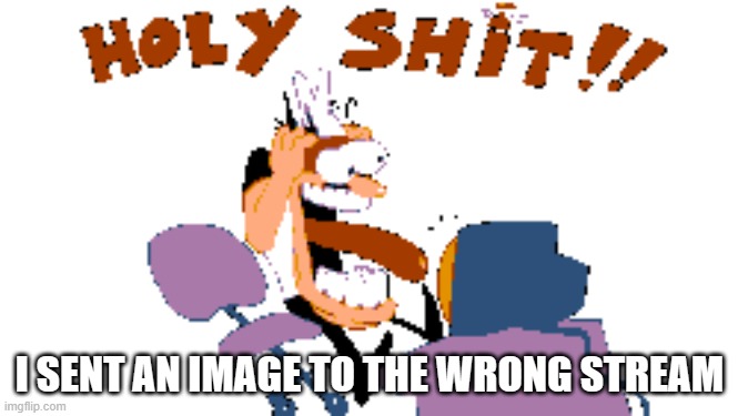 HOLY SHIT!! | I SENT AN IMAGE TO THE WRONG STREAM | image tagged in holy shit | made w/ Imgflip meme maker