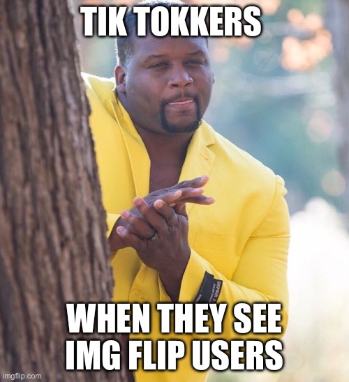 Black guy hiding behind tree | TIK TOKKERS; WHEN THEY SEE IMG FLIP USERS | image tagged in black guy hiding behind tree | made w/ Imgflip meme maker