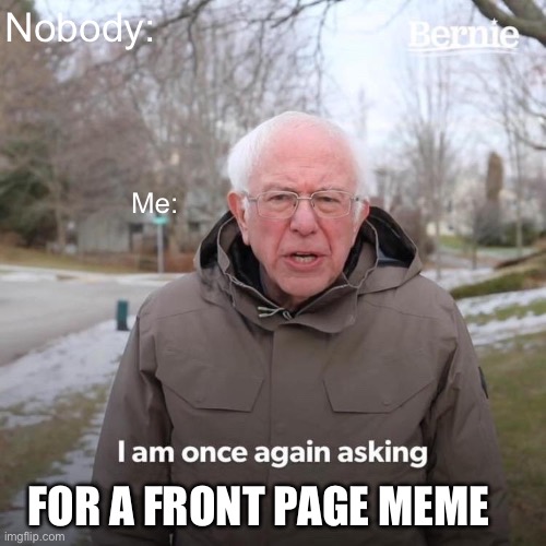 Plz | Nobody:; Me:; FOR A FRONT PAGE MEME | image tagged in memes,bernie i am once again asking for your support,front page plz,funny | made w/ Imgflip meme maker
