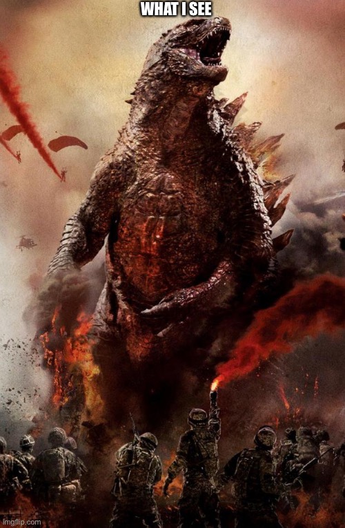 Godzilla | WHAT I SEE | image tagged in godzilla | made w/ Imgflip meme maker