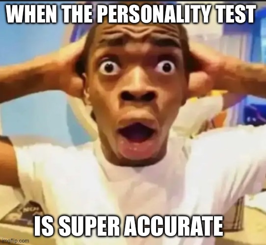 Surprised Black Guy | WHEN THE PERSONALITY TEST; IS SUPER ACCURATE | image tagged in surprised black guy | made w/ Imgflip meme maker