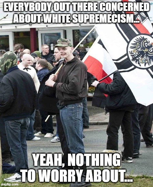 Inbred White Power? | EVERYBODY OUT THERE CONCERNED ABOUT WHITE SUPREMECISM... YEAH, NOTHING TO WORRY ABOUT... | image tagged in politics | made w/ Imgflip meme maker