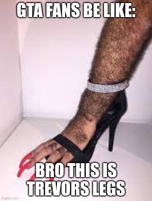 Reheheh | GTA FANS BE LIKE:; BRO THIS IS TREVORS LEGS | image tagged in this meme is a joke | made w/ Imgflip meme maker