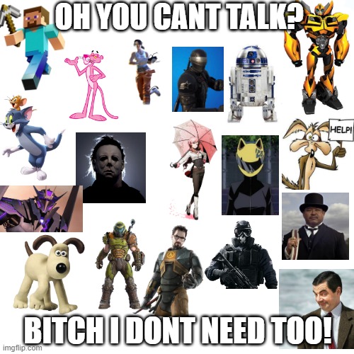 cant talk? np | OH YOU CANT TALK? BITCH I DONT NEED TOO! | image tagged in funny | made w/ Imgflip meme maker