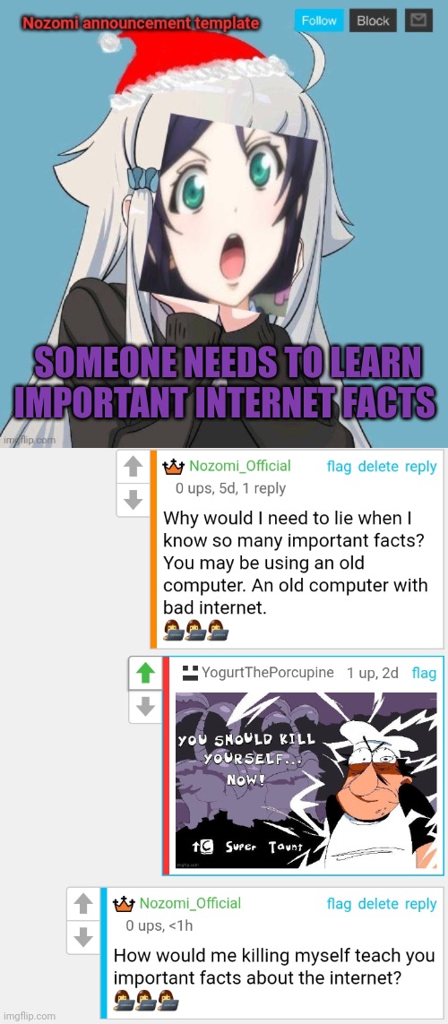 Important internet facts | SOMEONE NEEDS TO LEARN IMPORTANT INTERNET FACTS | image tagged in no lewis only nozomi,important,internet,facts | made w/ Imgflip meme maker