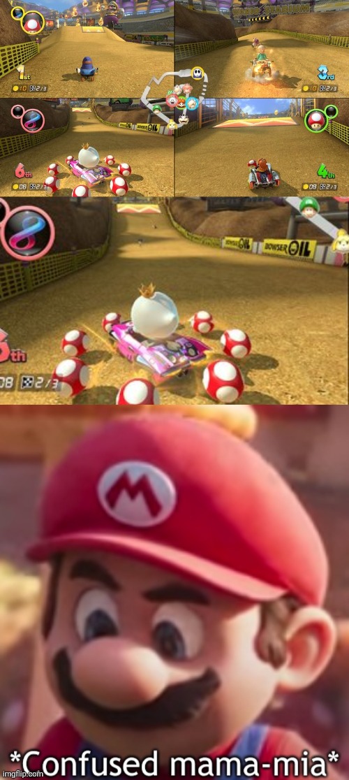 WHAT KINDA CRAZY 8 IS THAT?? | image tagged in confused mama-mia,nintendo switch,nintendo,mario kart 8,mario kart,boo | made w/ Imgflip meme maker