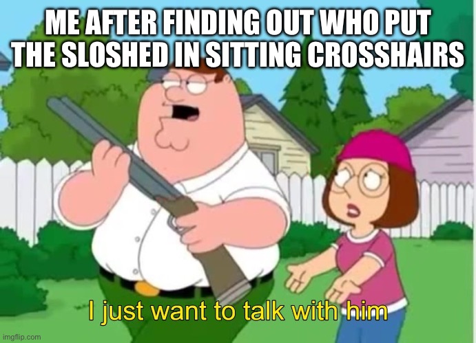 I feel so much pain in this level | ME AFTER FINDING OUT WHO PUT THE SLOSHED IN SITTING CROSSHAIRS | image tagged in i just wanna talk to him | made w/ Imgflip meme maker