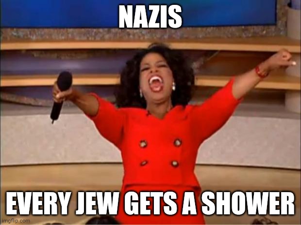 Oprah You Get A | NAZIS; EVERY JEW GETS A SHOWER | image tagged in memes,oprah you get a | made w/ Imgflip meme maker