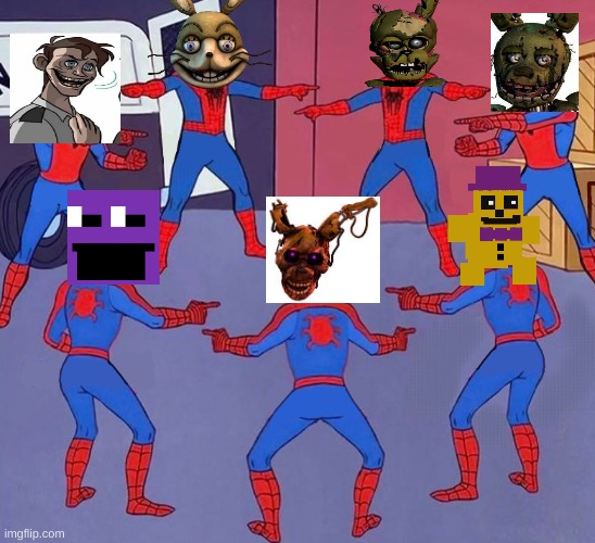 new updated version | image tagged in 8 spidermen pointing | made w/ Imgflip meme maker