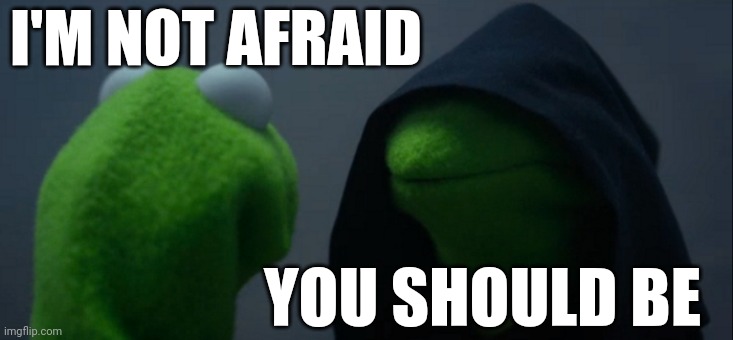 Fearless Frog | I'M NOT AFRAID; YOU SHOULD BE | image tagged in memes,evil kermit | made w/ Imgflip meme maker