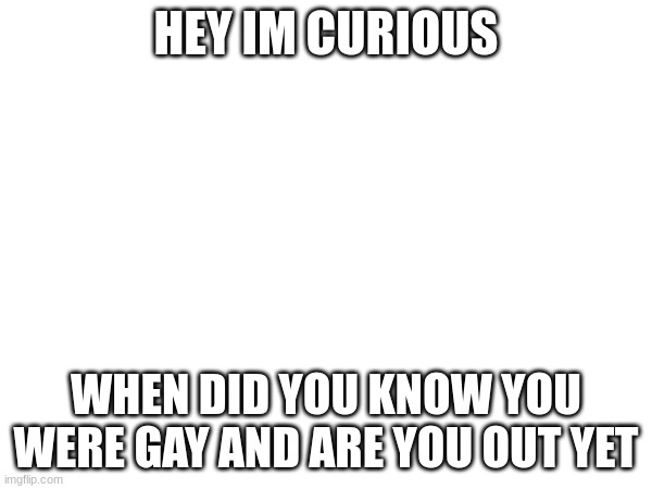 HEY IM CURIOUS; WHEN DID YOU KNOW YOU WERE GAY AND ARE YOU OUT YET | made w/ Imgflip meme maker