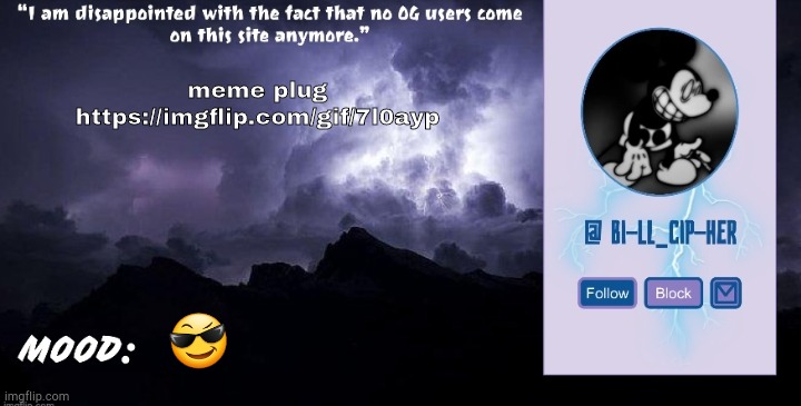Bill_Cipher's announcement temp (thanks, del) (2.0) | meme plug
https://imgflip.com/gif/7l0ayp; 😎 | image tagged in bill_cipher's announcement temp thanks del 2 0 | made w/ Imgflip meme maker