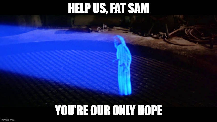help me obi-wan kenobi | HELP US, FAT SAM; YOU'RE OUR ONLY HOPE | image tagged in help me obi-wan kenobi | made w/ Imgflip meme maker