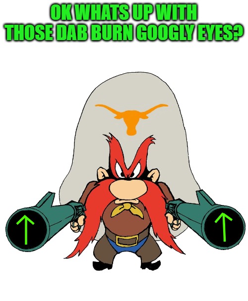 OK WHATS UP WITH THOSE DAB BURN GOOGLY EYES? | image tagged in sam | made w/ Imgflip meme maker