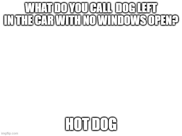 WHAT DO YOU CALL  DOG LEFT IN THE CAR WITH NO WINDOWS OPEN? HOT DOG | made w/ Imgflip meme maker