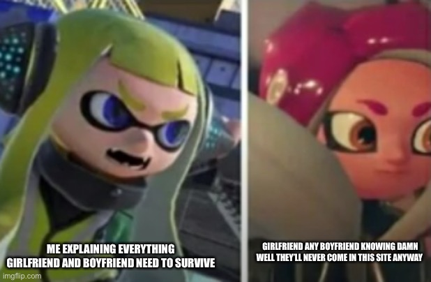 Agent 3 explainings | GIRLFRIEND ANY BOYFRIEND KNOWING DAMN WELL THEY’LL NEVER COME IN THIS SITE ANYWAY; ME EXPLAINING EVERYTHING GIRLFRIEND AND BOYFRIEND NEED TO SURVIVE | image tagged in agent 3 explainings | made w/ Imgflip meme maker