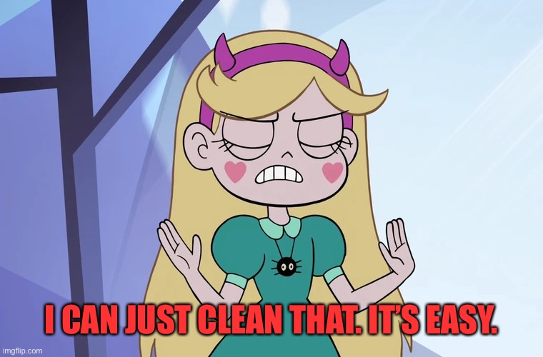 Star Butterfly 'okay, fine' | I CAN JUST CLEAN THAT. IT’S EASY. | image tagged in star butterfly 'okay fine' | made w/ Imgflip meme maker