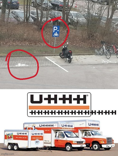 When there are 2 ways, go in between | image tagged in uhhh truck,motorcycle,parking lot,you had one job | made w/ Imgflip meme maker