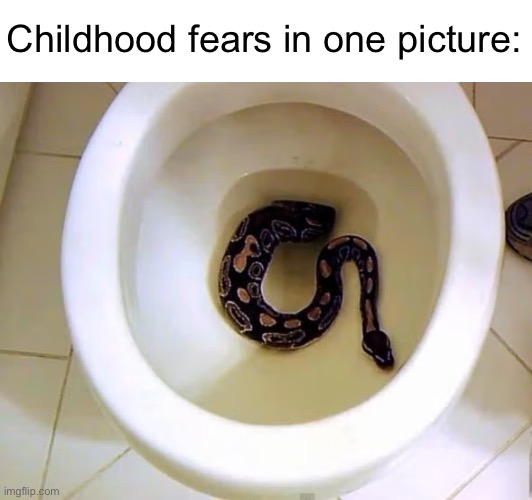 enjoy going to the bathroom without thinking about this! | Childhood fears in one picture: | image tagged in snake | made w/ Imgflip meme maker