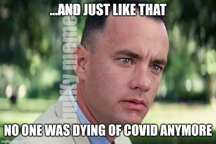 COVID isn't deadly anymore | ...AND JUST LIKE THAT; bulKy memes; NO ONE WAS DYING OF COVID ANYMORE | image tagged in memes,and just like that,covid-19 | made w/ Imgflip meme maker