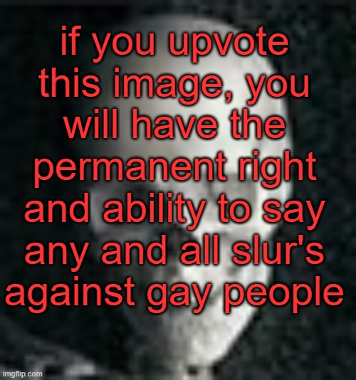 . | if you upvote this image, you will have the permanent right and ability to say any and all slur's against gay people | image tagged in skull | made w/ Imgflip meme maker