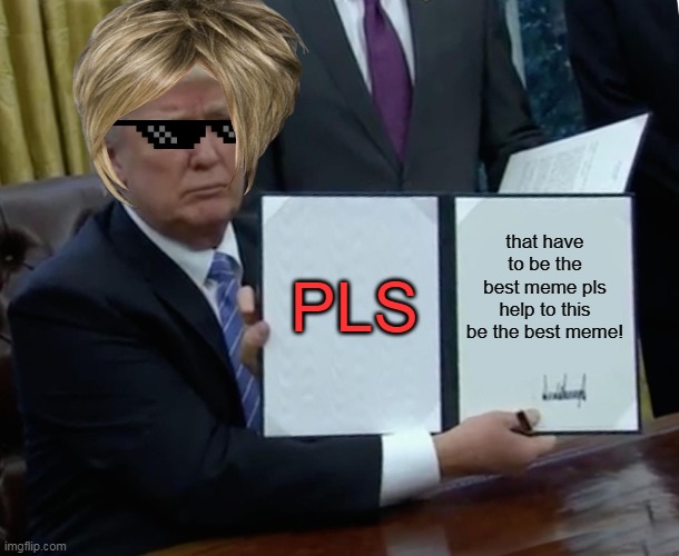 Trump Bill Signing Meme | PLS; that have to be the best meme pls help to this be the best meme! | image tagged in memes,trump bill signing | made w/ Imgflip meme maker