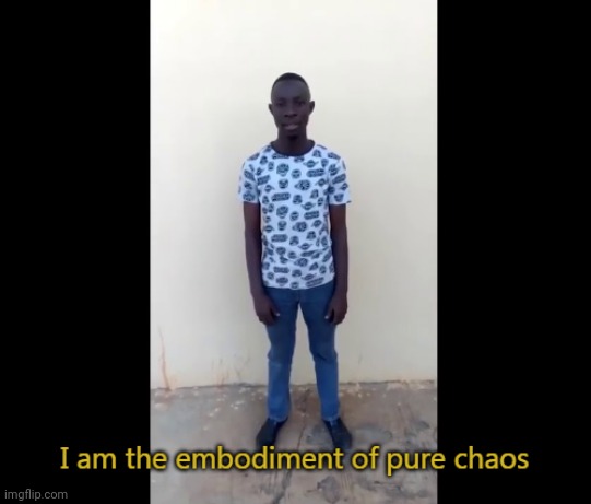 I am the embodiment of pure chaos | image tagged in i am the embodiment of pure chaos | made w/ Imgflip meme maker