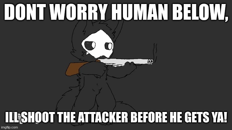 DONT WORRY HUMAN BELOW, ILL SHOOT THE ATTACKER BEFORE HE GETS YA! | made w/ Imgflip meme maker