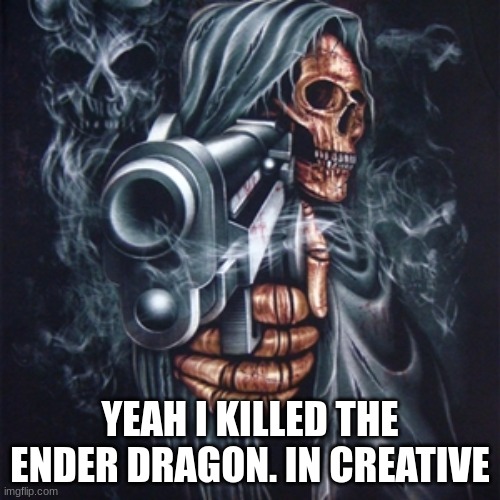 These photos | YEAH I KILLED THE ENDER DRAGON. IN CREATIVE | image tagged in edgy skeleton | made w/ Imgflip meme maker