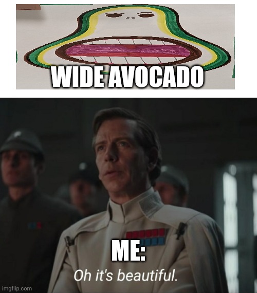Wide avocado is beautiful to behold | WIDE AVOCADO; ME: | image tagged in oh it's beautiful | made w/ Imgflip meme maker