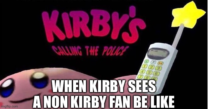 Kirby's calling the Police | WHEN KIRBY SEES A NON KIRBY FAN BE LIKE | image tagged in kirby's calling the police | made w/ Imgflip meme maker