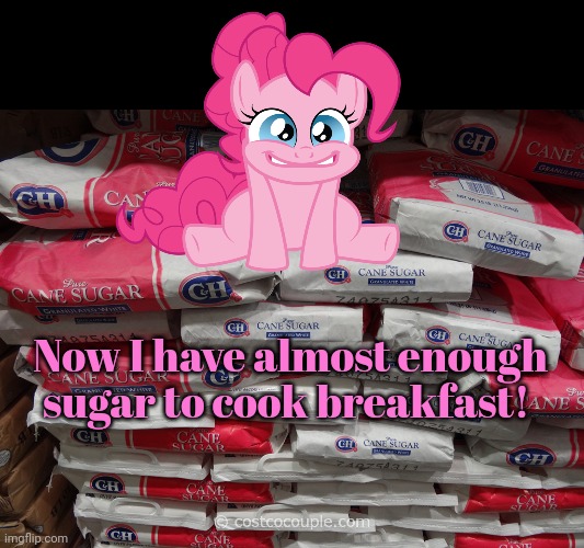Who wants waffles? | Now I have almost enough sugar to cook breakfast! | image tagged in pinkie pie,took all your,sugar,waffles | made w/ Imgflip meme maker