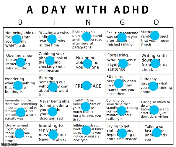 Another ADHD bingo | image tagged in another adhd bingo | made w/ Imgflip meme maker