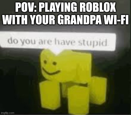 do you are have stupid | POV: PLAYING ROBLOX WITH YOUR GRANDPA WI-FI | image tagged in do you are have stupid | made w/ Imgflip meme maker