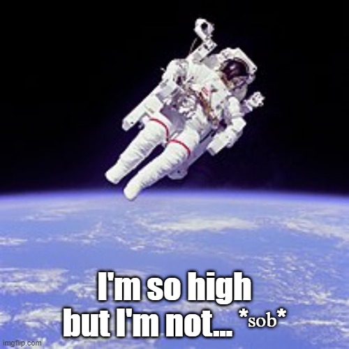 high in space | I'm so high but I'm not... *ˢᵒᵇ* | image tagged in astronaut,space,high,drugs | made w/ Imgflip meme maker